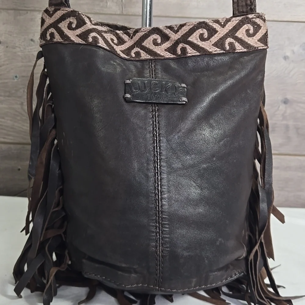 Lucky Brand Fringe Brown Leather Crossbody Shoulder Bag